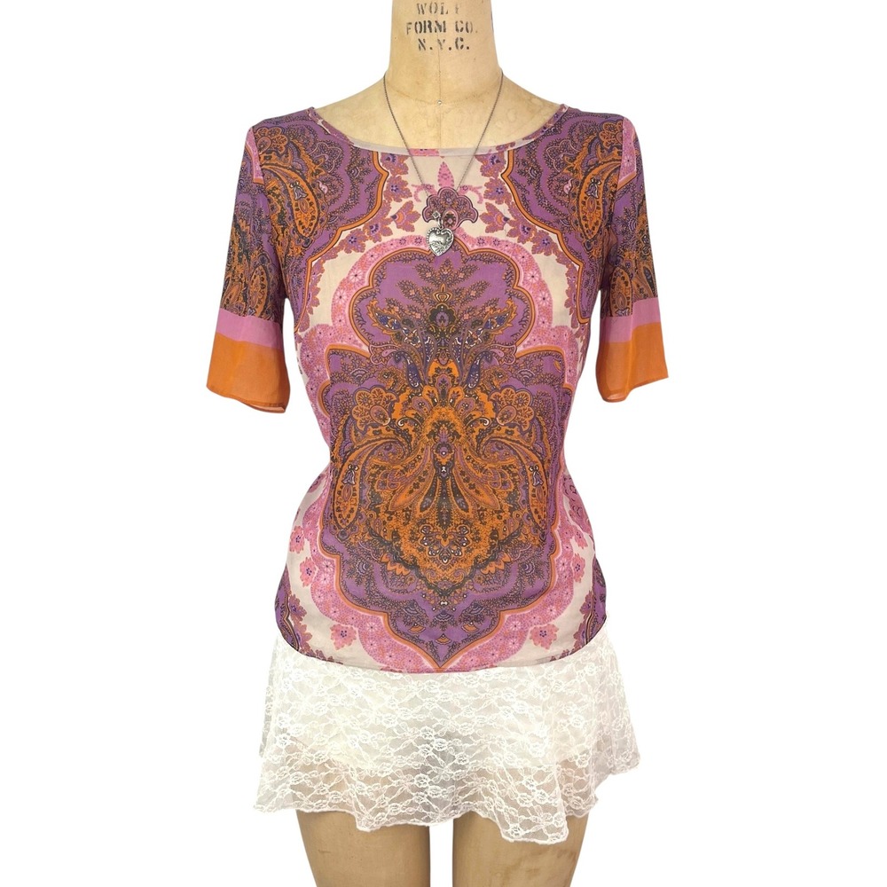 Boho INC Blouse Paisley Sheer Sz S Hippie Retro Spring‎ Whimsigoth